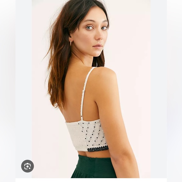 FREE PEOPLE Odette Brami Embroidered and Beaded Ivory and Black Crop Top - Picture 2 of 9